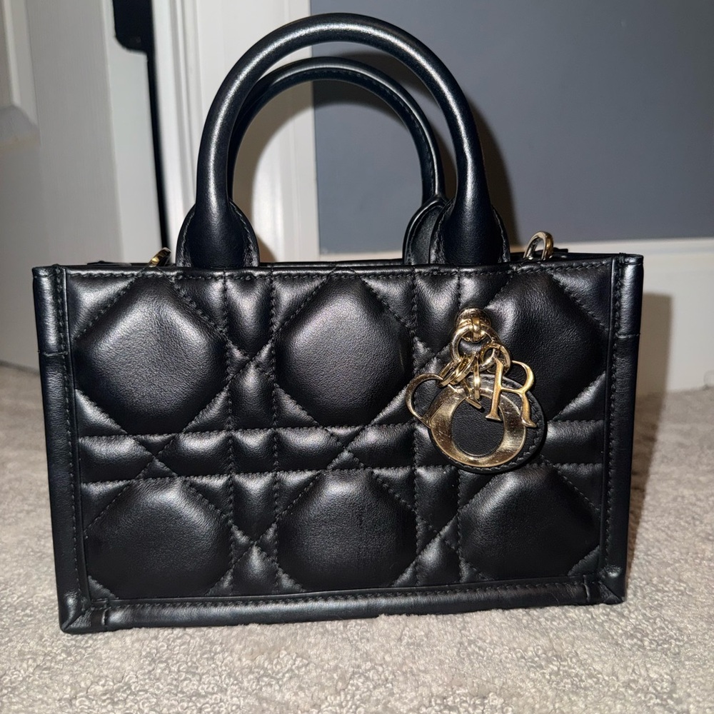 Mini Dior Book Tote in Black Macrocannage Calfskin